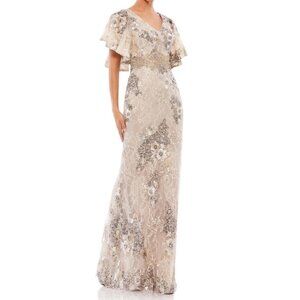 Mac Duggal Gown Dress Size 8 Floral Embellished Beaded Bell Sleeve 67842 $698